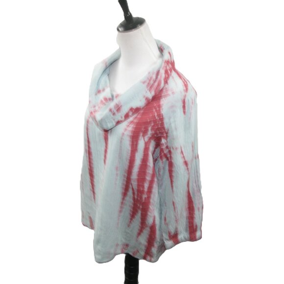 Soft Surroundings Blue/Pink Tie Dye Cowl Neck 100% Cotton Top Size Small - Picture 3 of 6